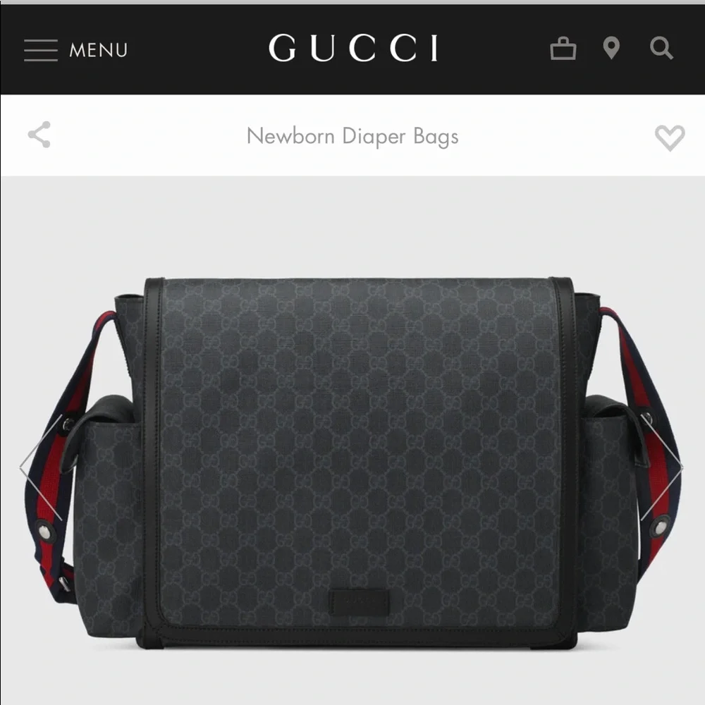 Gucci Black GG Messenger Baby Bag with Red and Navy Web Strap